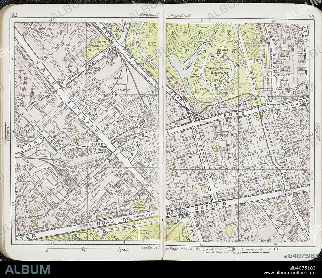 ALEXANDER GROSS. Map showing Regent's park, Euston road, Edgeware road and surrounding area. "Geographia" New Atlas and Guide to London. By A. Gross. London : "Geographia" Ltd., [1913]. Source: Maps.15.a.11 pages 32-33.