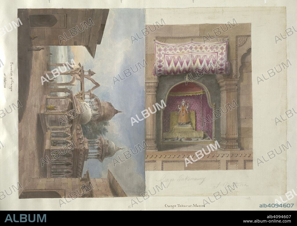 SITA RAM. Exterior and interior views of the Siva temple on the Ganga ghat at Mathura. Hastings Albums. 1815. watercolour. Source: Add.Or.4847. Language: English.