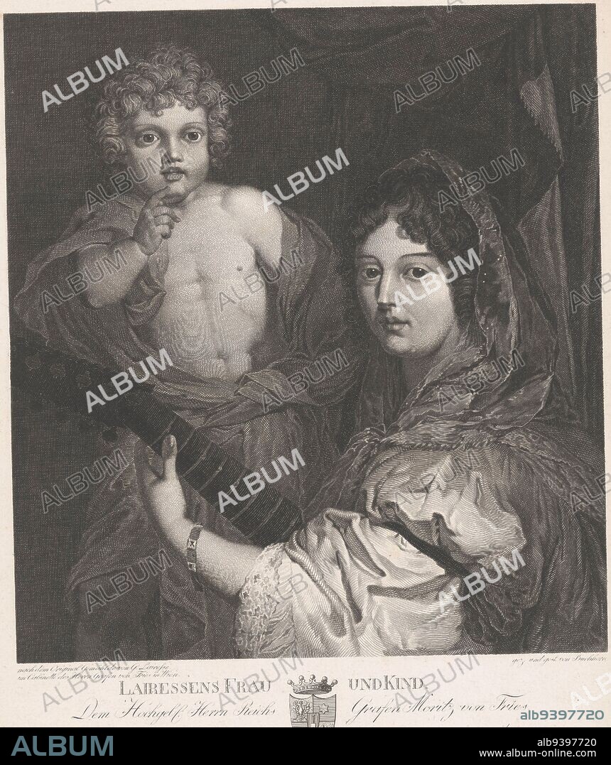 Woman with a stringed instrument, next to her a putto Amor docet musicam Lairessens Frau und Kind , print maker: Ludwig Buchhorn, (mentioned on object), Ludwig Buchhorn, (mentioned on object), after: Gerard de Lairesse, (mentioned on object), print maker: Dessau, Dessau, Vienna, c. 1797 - c. 1803, paper, etching, engraving, h 352 mm × w 289 mm.