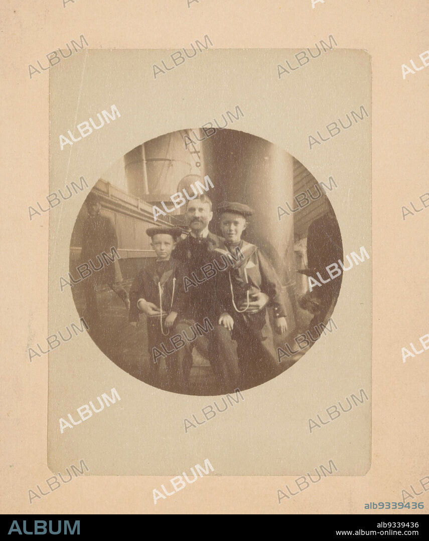 Man and two children on the deck of the RMS Umbria anonymous 3