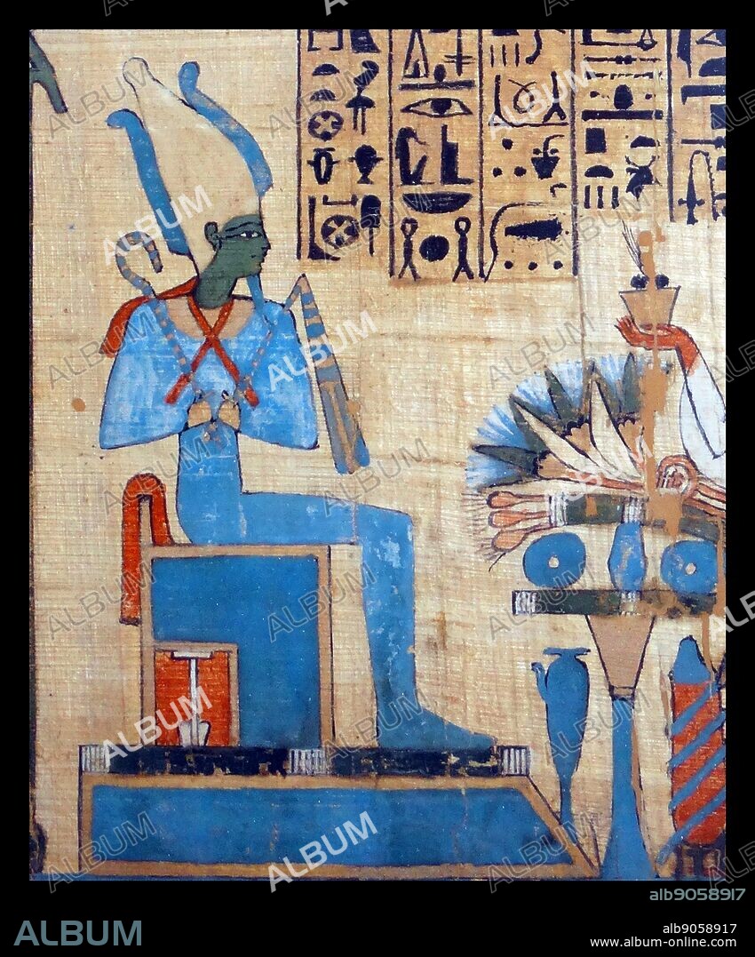 Ancient Egyptian papyrus: The weighing of the heart from the Book of the Dead of Hunefer 19th Dynasty, about 1280 BC From Thebes. Hunefer is led into the hall of judgement, where Anubis weighs his heart against the feather of Maat. Thoth declares that he is vindicated and he is introduced to Osiris, at right.