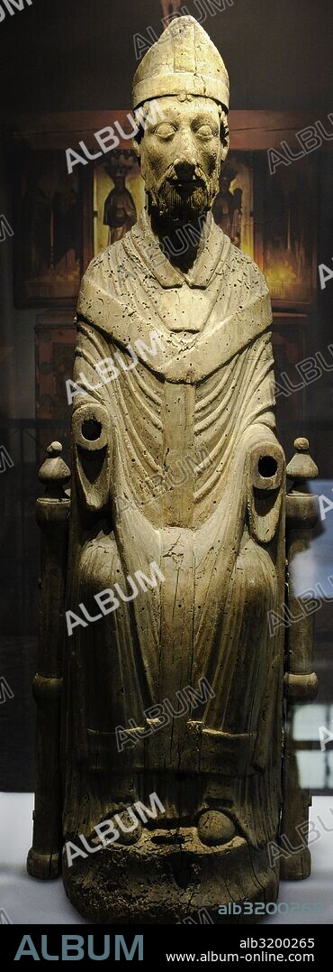 The Hjortsberga bishop. 12th century sculpture shows a bishop in his robes of office. Swedish History Museum. Stockholm, Sweden.