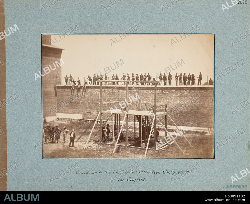 ALEXANDER GARDNER. Execution of the Lincoln Assassination Conspirators. The Scaffold. Date/Period: 1865. Albumen print. Width: 23.4 cm. Height: 16.8 cm (Image).