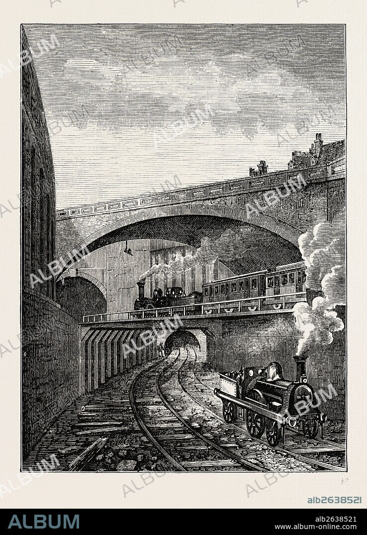 ENTRANCE TO THE CLERKENWELL TUNNEL FROM FARRINGDON STREET. London, UK, 19th century engraving.