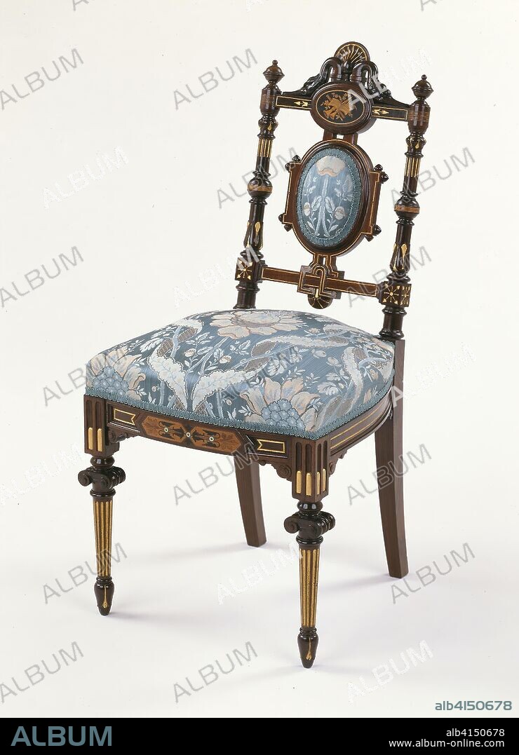 Side Chair. Herter Brothers; American, 1864-1906; New York, NY. Date:  1864-1874. Dimensions: 90.5 × 45.8 × 42 cm (35 5/8 × 18 × 16 1/2 in.).  Rosewood with marquetry of var - Album alb4150678