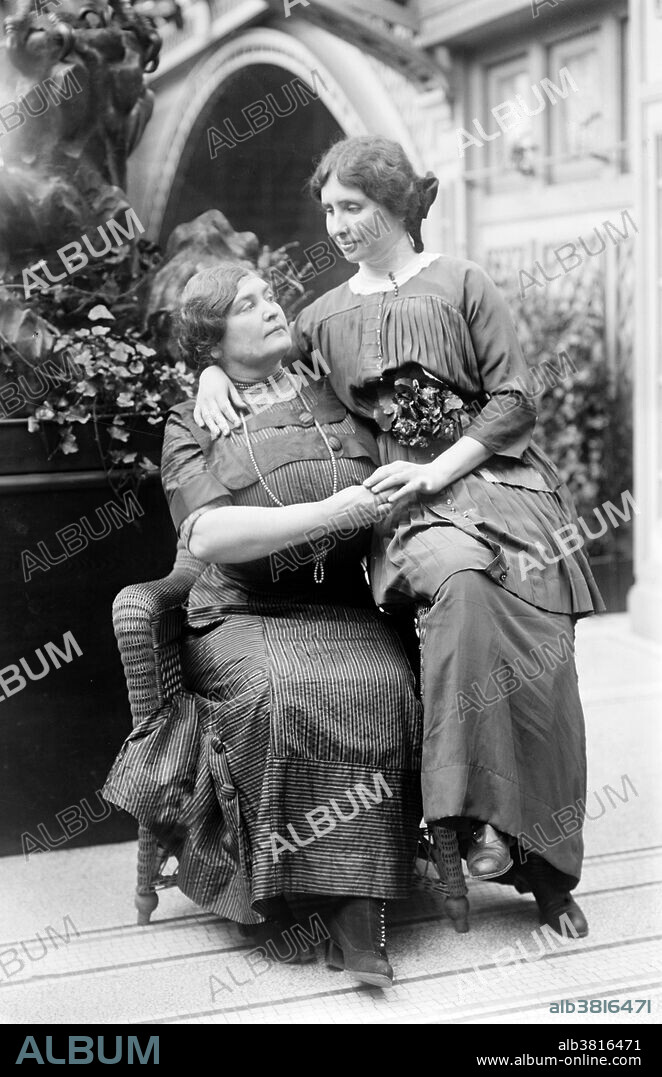 Anne Sullivan Macy and Helen Keller, no date or location given. Helen Adams Keller (June 27, 1880 - June 1, 1968) was an American author, political activist, and lecturer. She was 19 months old when she contracted an illness, which might have been scarlet fever or meningitis, that left her deaf and blind. In 1887 Anne Sullivan became Keller's instructor. A prolific author, Keller was well-traveled, and was outspoken in her anti-war convictions. A member of the Socialist Party of America and the Industrial Workers of the World, she campaigned for women's suffrage, labor rights, socialism, and other radical left causes. Keller suffered a series of strokes in 1961 and spent the last years of her life at her home. She died in her sleep in 1968 at the age of 87. Johanna "Anne" Mansfield Sullivan Macy (April 14, 1866 - October 20, 1936) was an Irish-American teacher. Visually impaired and only 20 years old, she became Keller's instructor. It was the beginning of a 49-year relationship, Sullivan evolving into governess and then eventual companion. She died in 1936, at age 70 after a coma, with Keller holding her hand.