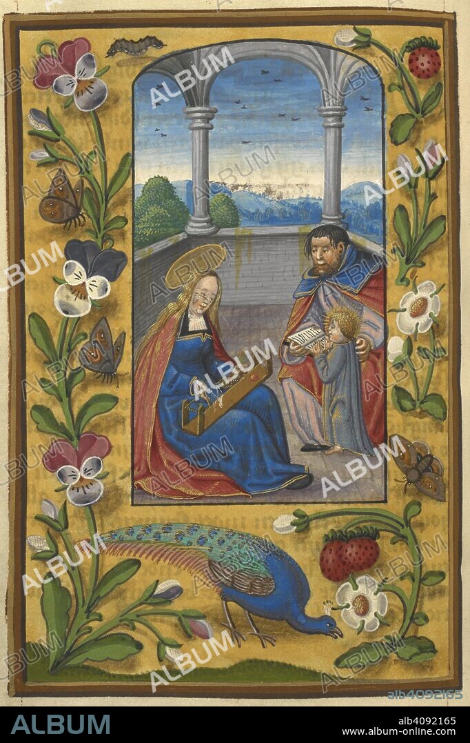 The Virgin Mary. The Child Jesus learning to read, with Joseph. MANUAL of Prayers, in Dutch, for each day in the week. 16th century. Source: Add. 20729, f.81v.