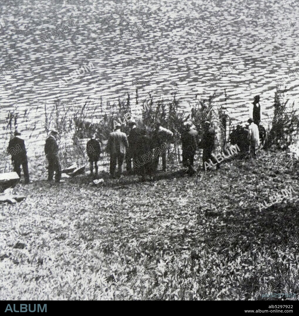 Black and white photograph pertaining to the car accident that killed Astrid of Sweden, Queen of the Belgians (1905-1935; Queen Consort from 1926) on 29 August 1935 in Switzerland.