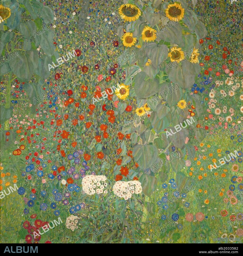 Gustav Klimt / 'Jardín con girasoles', hacia 1907, Óleo sobre lienzo, 110 x 110 cm.