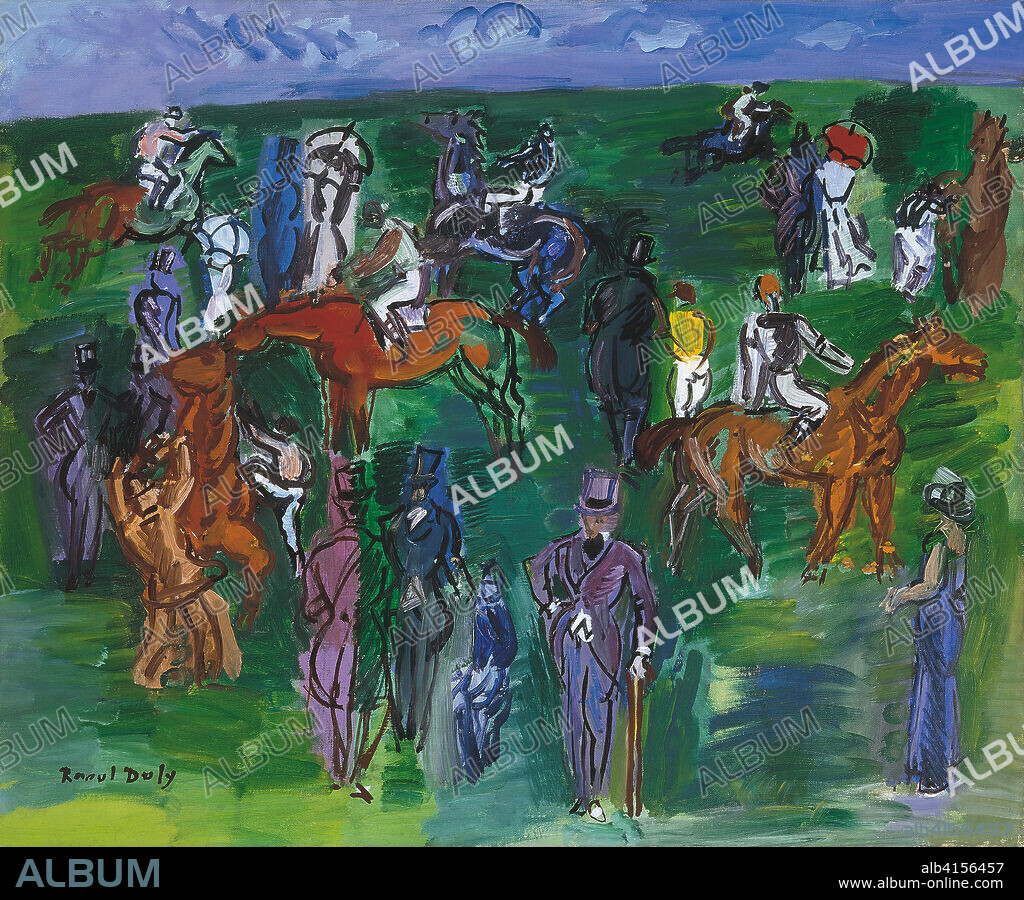Raoul Dufy (Le Havre, 1877-Forcalquier, 1953). En las carreras (hacia 1930 - 1935). Óleo sobre lienzo. 46 x 55 cm.