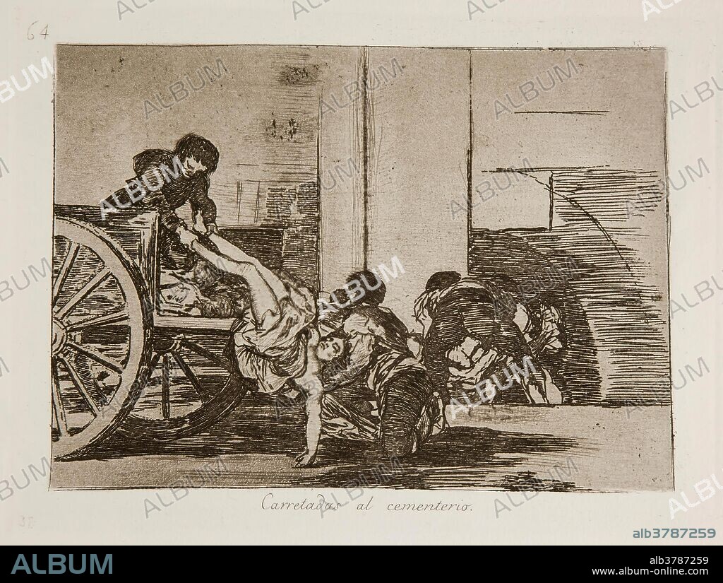 Francisco de Goya y Lucientes / 'Cartloads to the cemetery'. 1812 - 1814. Etching, Aquatint, Burnisher, Burin on ivory paper.