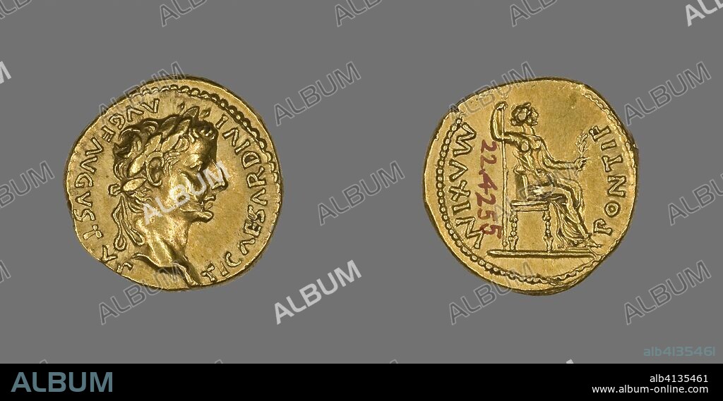 ANCIENT ROMAN. Aureus (Coin) Portraying Emperor Tiberius. Roman. Date: 26 AD-37 AD. Dimensions: Diam. 1.9 cm; 7.86 g. Gold. Origin: Roman Empire.