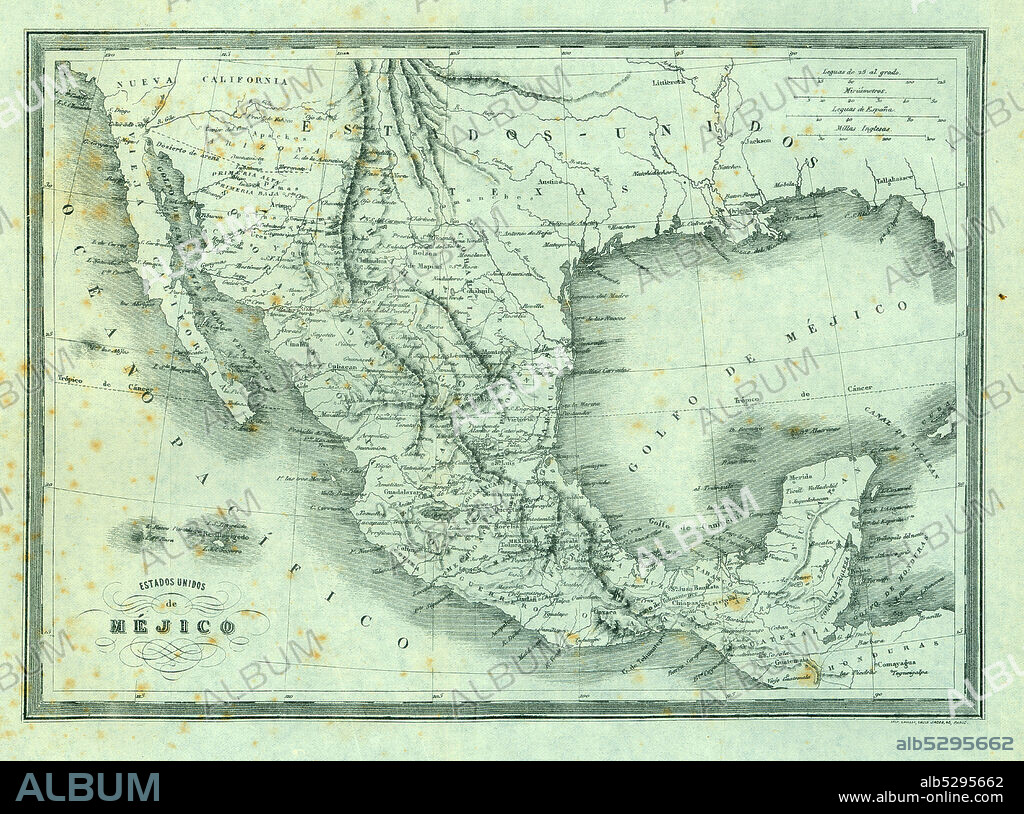 Mapa físico-político de los Estados Unidos de Méjico. Grabado de 1870 ...