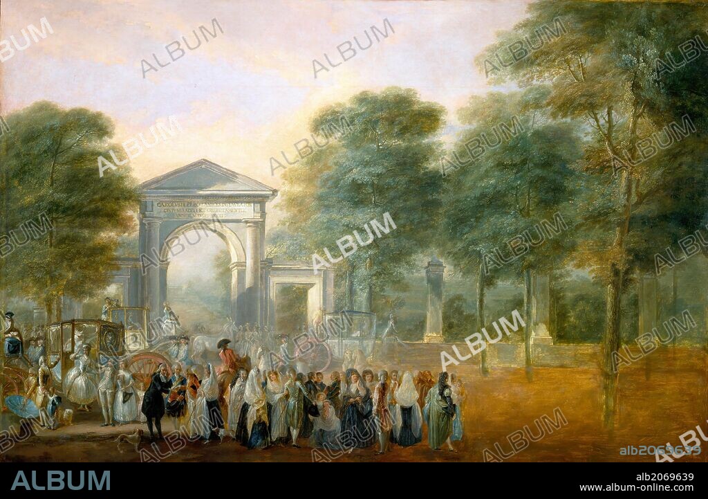 LUIS PARET Y ALCÁZAR. Luis Paret y Alcázar / 'The Botanical Garden seen from the Paseo del Prado', ca.  1790, Spanish School, Oil on panel, 58 cm x 88 cm, P07661.