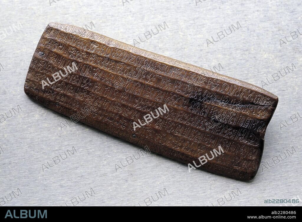 Writing tablet written in Rongorongo script (or kohau rongo rongo), from Rapa Nui National Park (Unesco World Heritage List, 1995), Easter Island, Chile. Polynesian Civilisation.