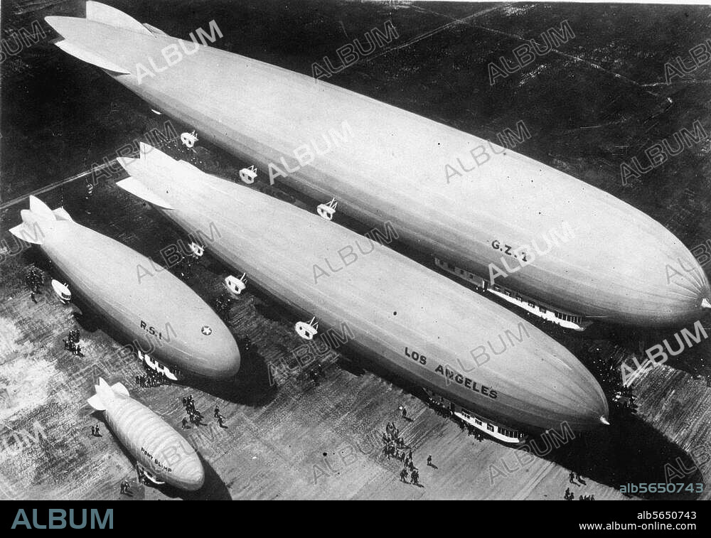 ANONYMOUS. Transport:. Aviation / Airships. Airships of the US Army and Navy 1925: GZ-1, Los Angeles, RS-1 and Pony Glimp. Drawing.