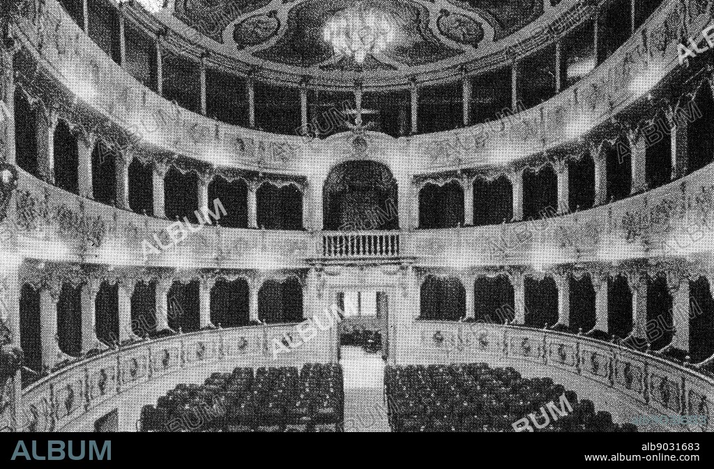 Photograph taken within the Teatro Verdi, a theatre in Florence, Italy. Dated 19th Century.