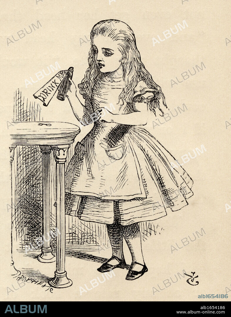 Alice Peering at the Drink Me Bottle Illustration by John Tenniel from ...