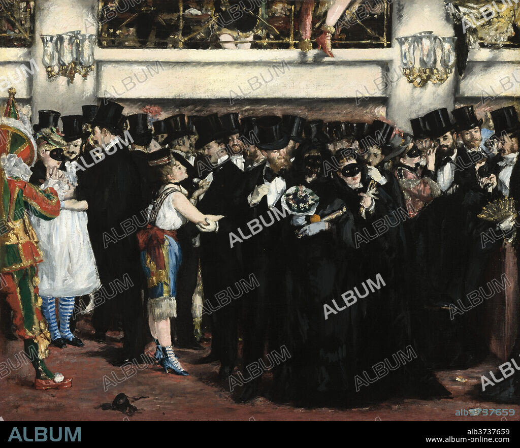 EDOUARD MANET. Masked Ball at the Opera. Dated: 1873. Dimensions: overall: 59.1 x 72.5 cm (23 1/4 x 28 9/16 in.)  framed: 80 x 94 cm (31 1/2 x 37 in.). Medium: oil on canvas.