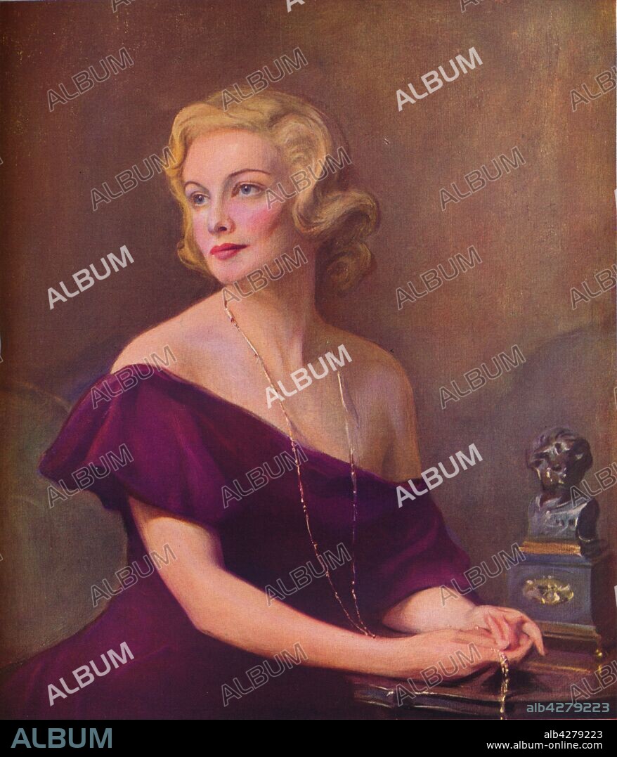 PHILIP DE LASZLO. 'Madeleine Carroll', 1935, (1936). Edith Madeleine Carroll (1906-1987), English actress remembered for her role in Alfred Hitchcock's The 39 Steps (1935),  during her first marriage to Colonel Philip Reginald Astley. From "The Studio Volume III" [London Offices of the Studio, London, 1936.].