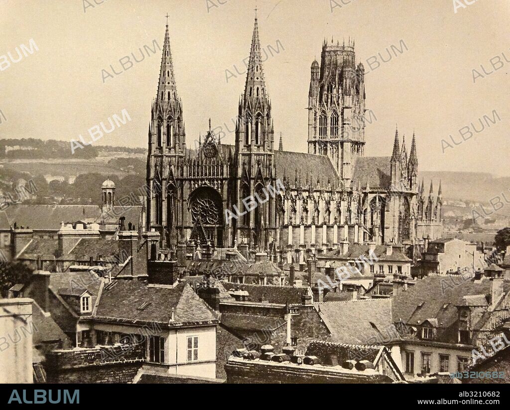 Photographic print of the Church of St. Ouen , a large Gothic Roman Catholic church in Rouen, France. Dated 19th Century.