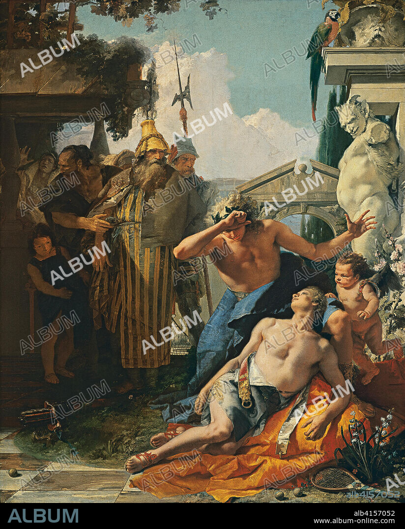 Giambattista Tiepolo (Venecia, 1696-Madrid, 1770). La muerte de Jacinto (hacia 1752 - 1753). Óleo sobre lienzo. 287 x 232 cm.