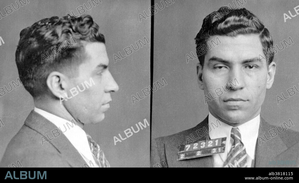 Mugshot of Lucky Luciano. NYPD, NYC DA, Case File 211537, Charles "Lucky" Luciano (November 24, 1897 - January 26, 1962) was an Italian mobster in the US. Luciano is considered the father of modern organized crime in the United States for the establishment of the first Commission. He was the first official boss of the modern Genovese crime family. He was instrumental in the development of the National Crime Syndicate. Luciano was tried and successfully convicted for compulsory prostitution in 1936 after years of investigation by DA Thomas Dewey. Luciano was given a 30 year prison sentence, but was allowed to live his life freely outside the United States when he struck a deal with the government during WWII while still imprisoned. After his deportation to Italy, with major assistance from mob underling and eventual rival Vito Genovese, he started the most lucrative (at the time) heroin racket in the world. He died in 1962, of a heart attack, at the age of 64.