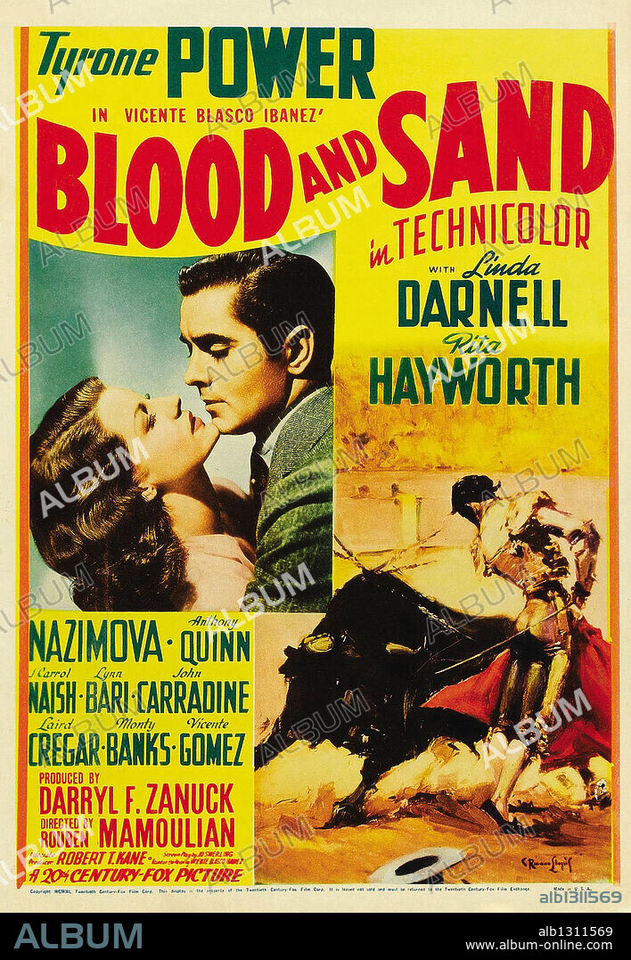 Poster of BLOOD AND SAND, 1941, directed by ROUBEN MAMOULIAN. Copyright 20TH CENTURY FOX.