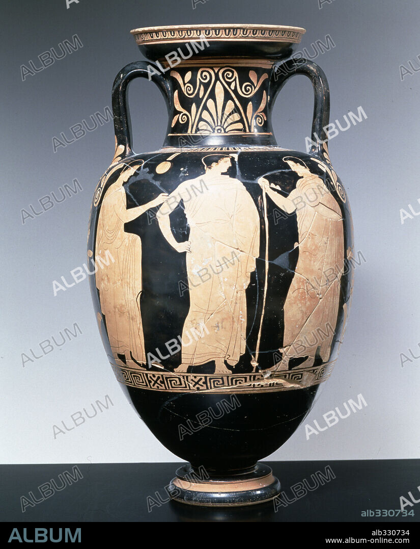 Attic amphora red-figure by Peleo painter 440-430 b.C from Trebbia Valley showing philosophers in conversation.