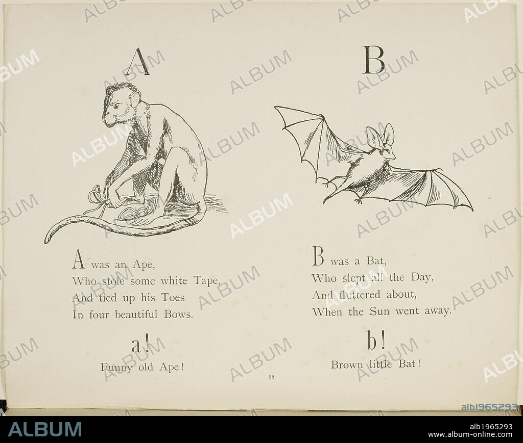 Ape and bat Illustrations and verses from Nonsense Alphabets drawn and written by Edward Lear. . Nonsense Botany, and Nonsense Alphabets, Fifth edition. Frederick Warne & Co.: London & New York, 1889. Source: Cup.400.a.42 88. Language: English.