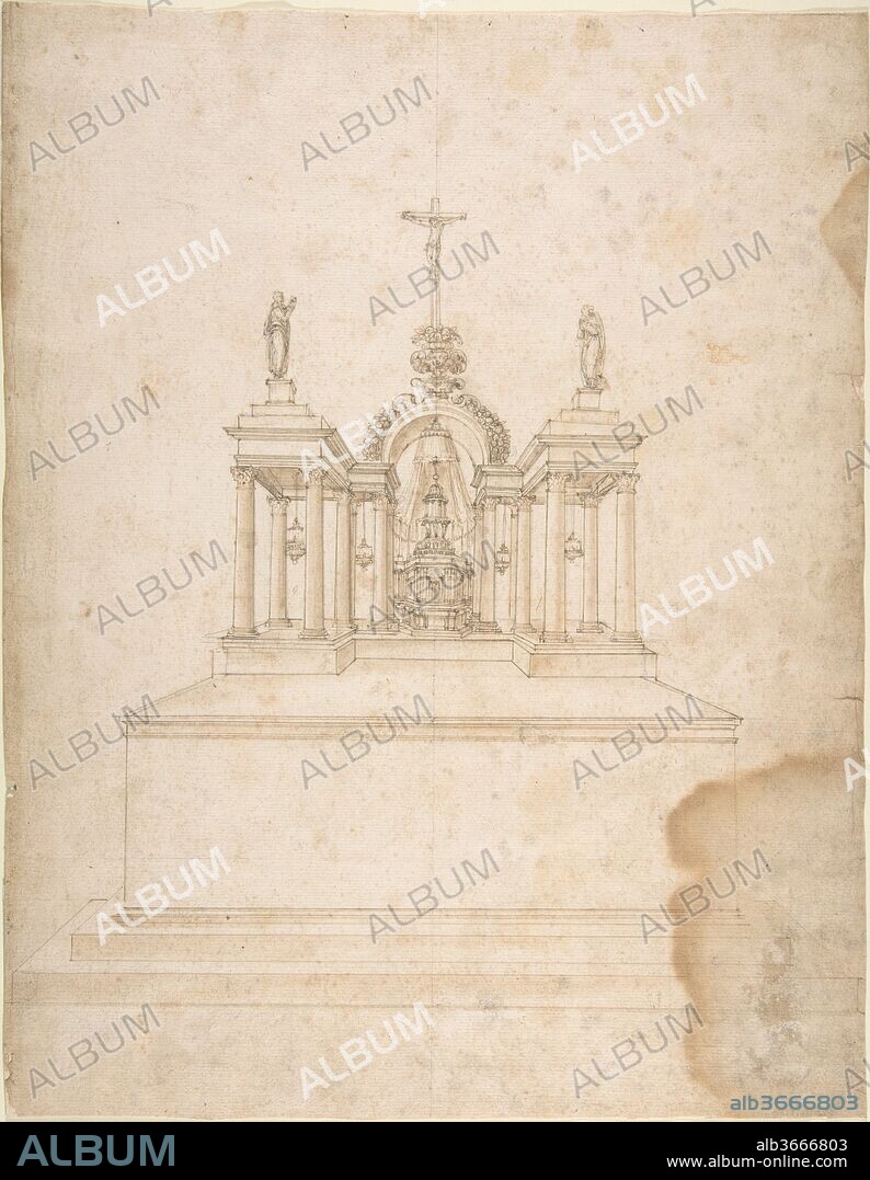 Design for a Tabernacle Surmounted by Christ on the Cross and Praying Figures (the Virgin and Saint John?). Artist: Galeazzo Alessi (Italian, Perugia 1512-1572 Perugia). Dimensions: Sheet: 14 3/16 x 11 1/8 in. (36.1 x 28.2 cm). Date: 1512-72.