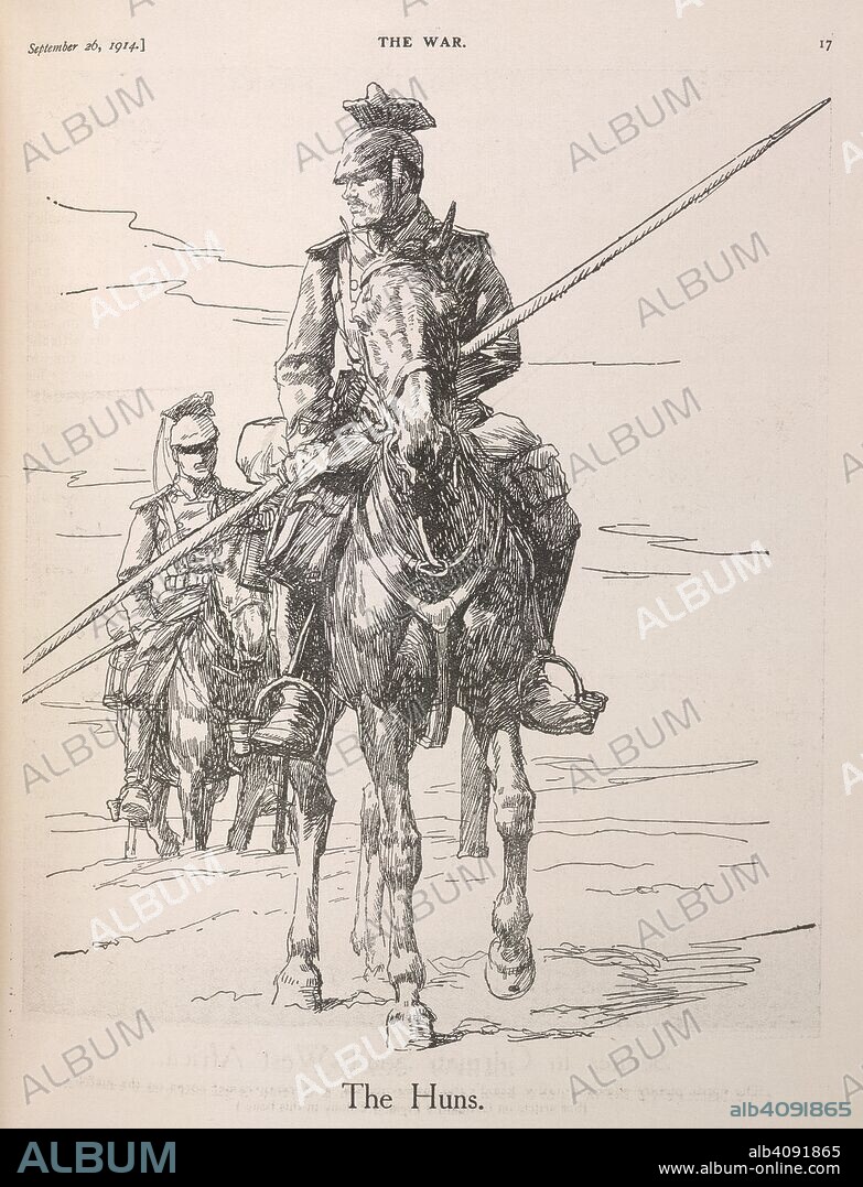 'The Huns'. An illustration showing two German lancers (Uhlans), during the First World War. The War, Nelson's picture weekly. London, 1914. Source: The War, Nelson's picture weekly. 26.09.1914. page 17.