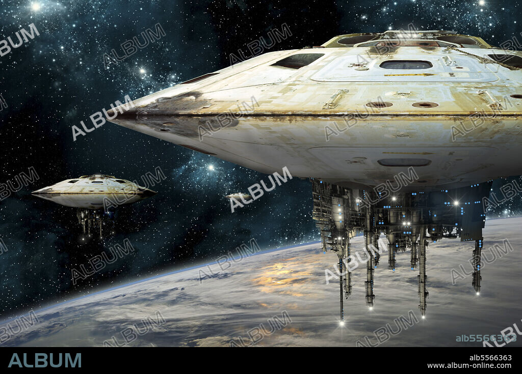 A fleet of massive spaceships known as motherships take position over Earth for a coming invasion.
