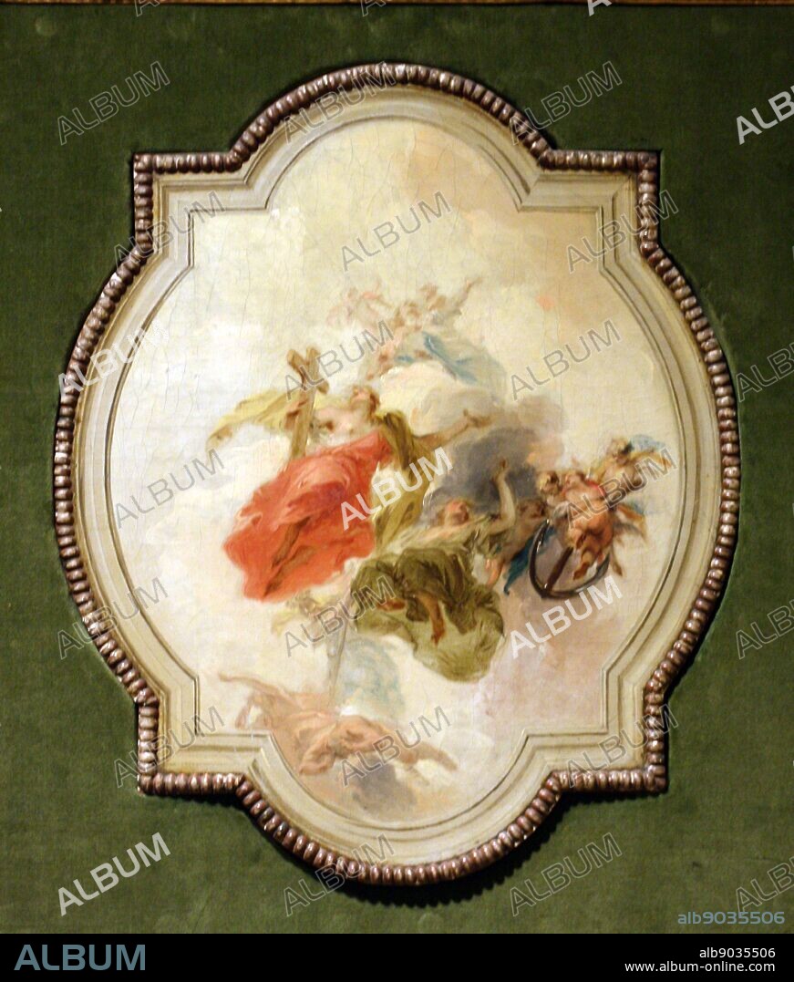 Jacob de Wit (1695-1754) Triumph of the Three Christian Virtues oil on panel. De Wit worked as a decorative painter in Amsterdam from about 1715 until his death. He was much in demand as a painter of ceilings and as a skilful painter of trompe l'oeil reliefs.