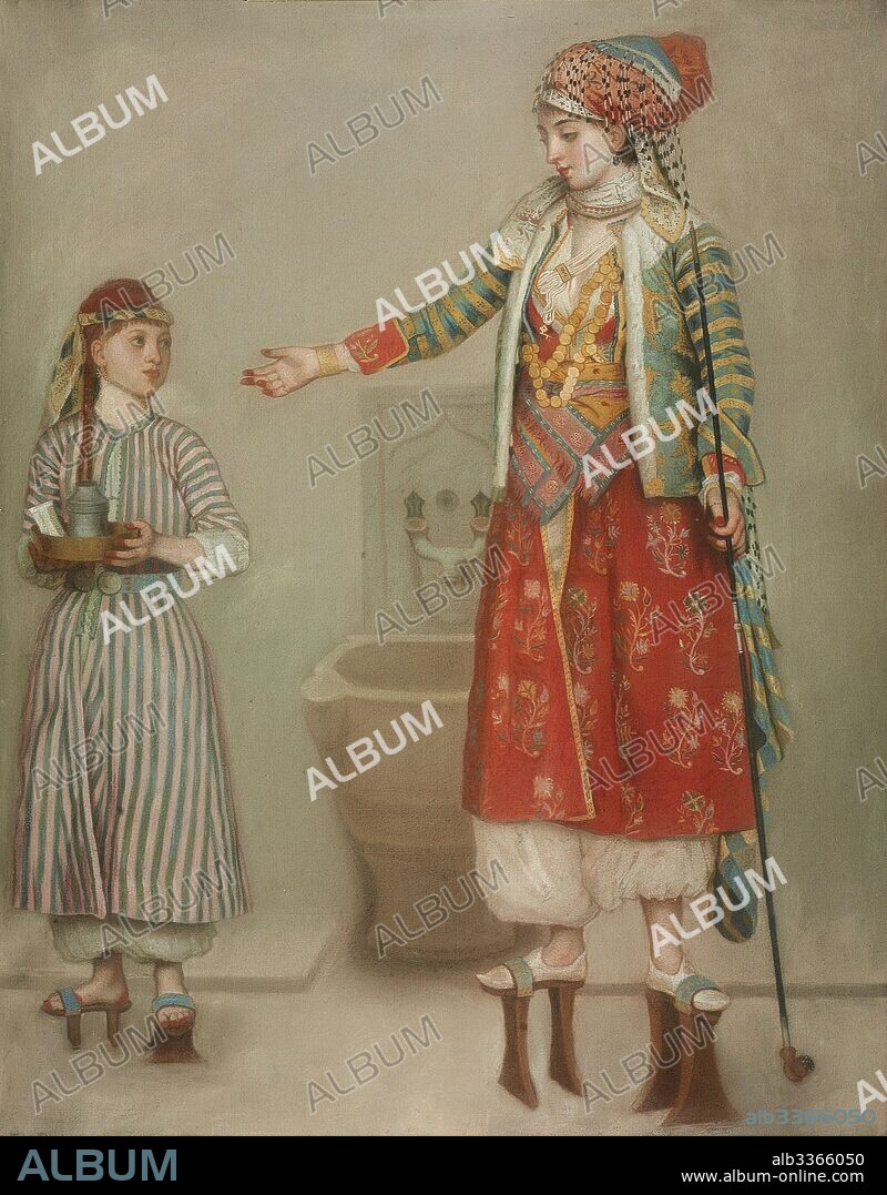 JEAN-ETIENNE LIOTARD. A lady in Turkish costume with her servant at the hammam.