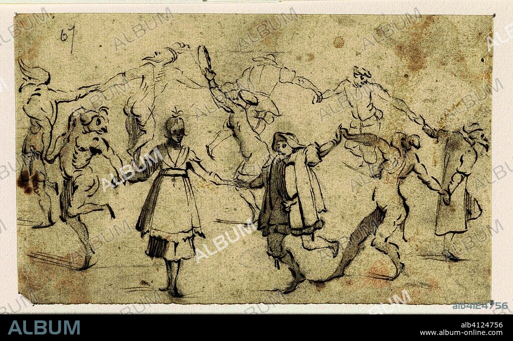 Dancing figures from the Commedia dell'Arte. Artist: Jacques Callot. Draughtsman: Moses ter Borch. Dating: c. 1656 - c. 1657. Place: Zwolle. Measurements: h 81 mm × w 133 mm.