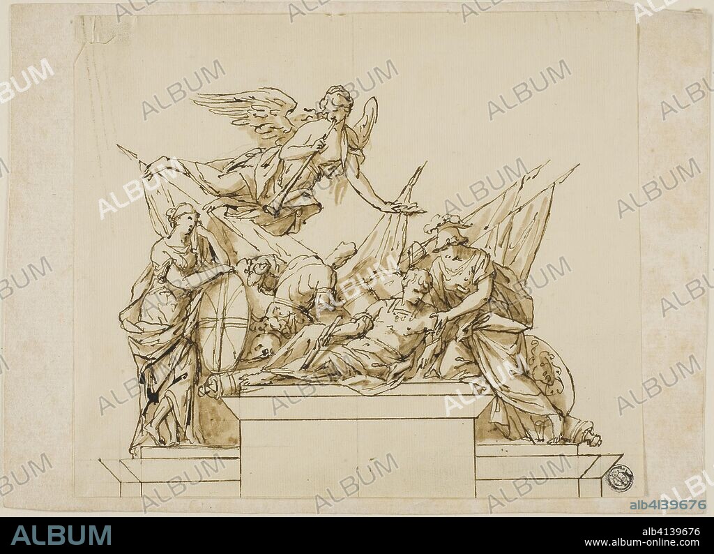 Unexecuted Design for the Monument to the First Duke of Marlborough. John Michael Rysbrack (Flemish, 1693-1770); or Richard Wilson (English, 1714-1782). Date: 1728-1738. Dimensions: 183 × 214 mm. Pen and brown ink, with brush and brown wash, over graphite, on cream laid paper, tipped onto ivory laid paper. Origin: Flanders.