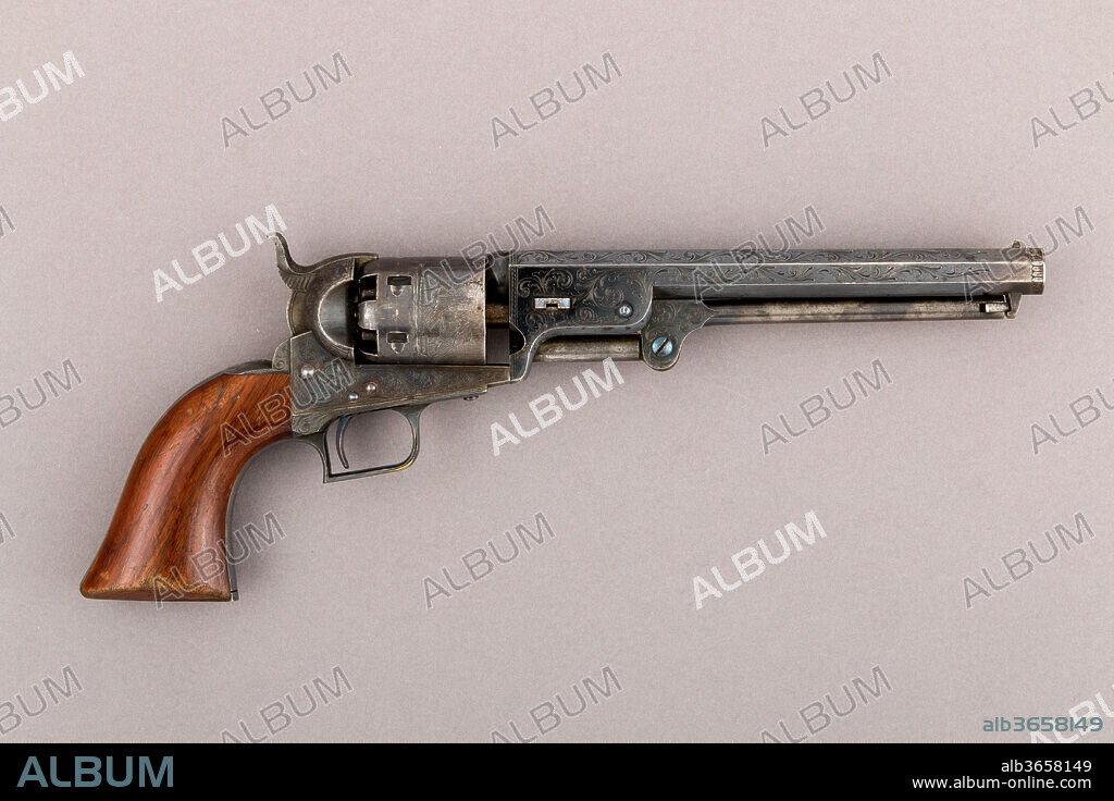 Colt Model 1851 Navy Percussion Revolver, serial no. 2. Culture: American, Hartford, Connecticut. Dimensions: L. of barrel 7 1/2 in. (19.05 cm); Cal. .38 in. (10 mm). Manufacturer: Samuel Colt (American, Hartford, Connecticut 1814-1862). Date: 1850.