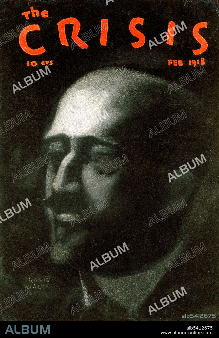 The Crisis is the official magazine of the NAACP. It was founded in 1910 by W. E. B. Du Bois (editor), Oswald Garrison Villard, J. Max Barber, Charles Edward Russell, Kelly Miller, William Stanley Braithwaite, and Mary Dunlop Maclean. The Crisis has been in continuous print since 1910, and it is the oldest black oriented magazine in the world. William Edward Burghardt (W.E.B.) Du Bois (February 23, 1868 - August 27, 1963) was an African-American sociologist, historian, civil rights activist, Pan-Africanist, author and editor. Racism was the main target of his polemics. Frank Walts, 1918 (cropped and cleaned).