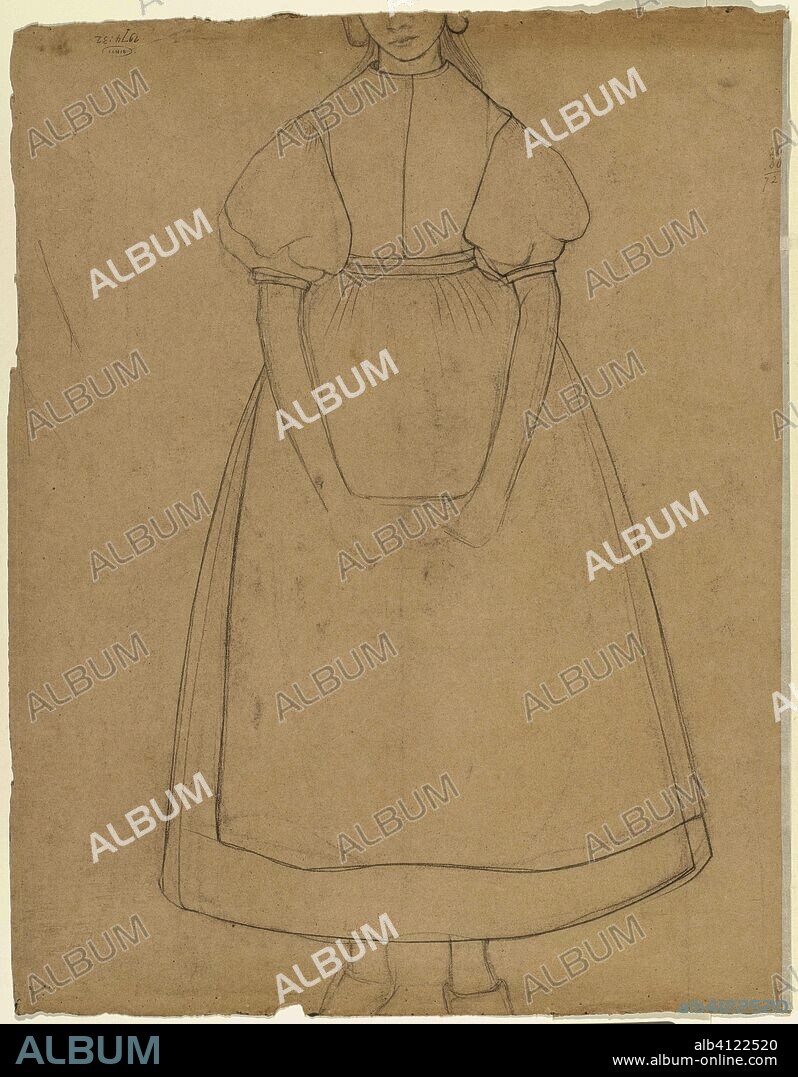 JAN PIETER VETH (mentioned on object). Contour drawing of a standing girl. Draughtsman: Jan Veth (mentioned on object). Dating: c. 1874 - c. 1925. Measurements: h 600 mm × w 475 mm.