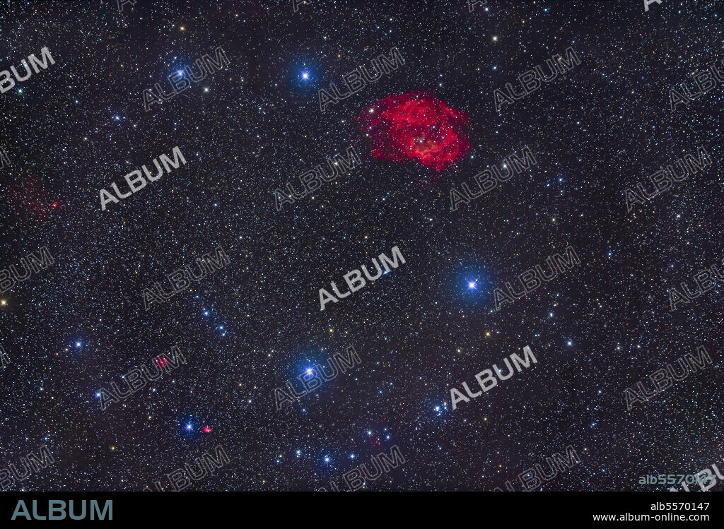 The rather obscure emission nebula catalogued as Sharpless 2-261, at top, but commonly known as Lowers Nebula.. At bottom is the small star cluster NGC 2169, also known as the X-Y Cluster or Number 37 Cluster as its two clumps of stars, just resolved here, resemble those letters or numbers with a little imagination at the eyepiece. At bottom left is the small emission nebula Sh2-269. The larger fainter patch above it is Sh2-267.