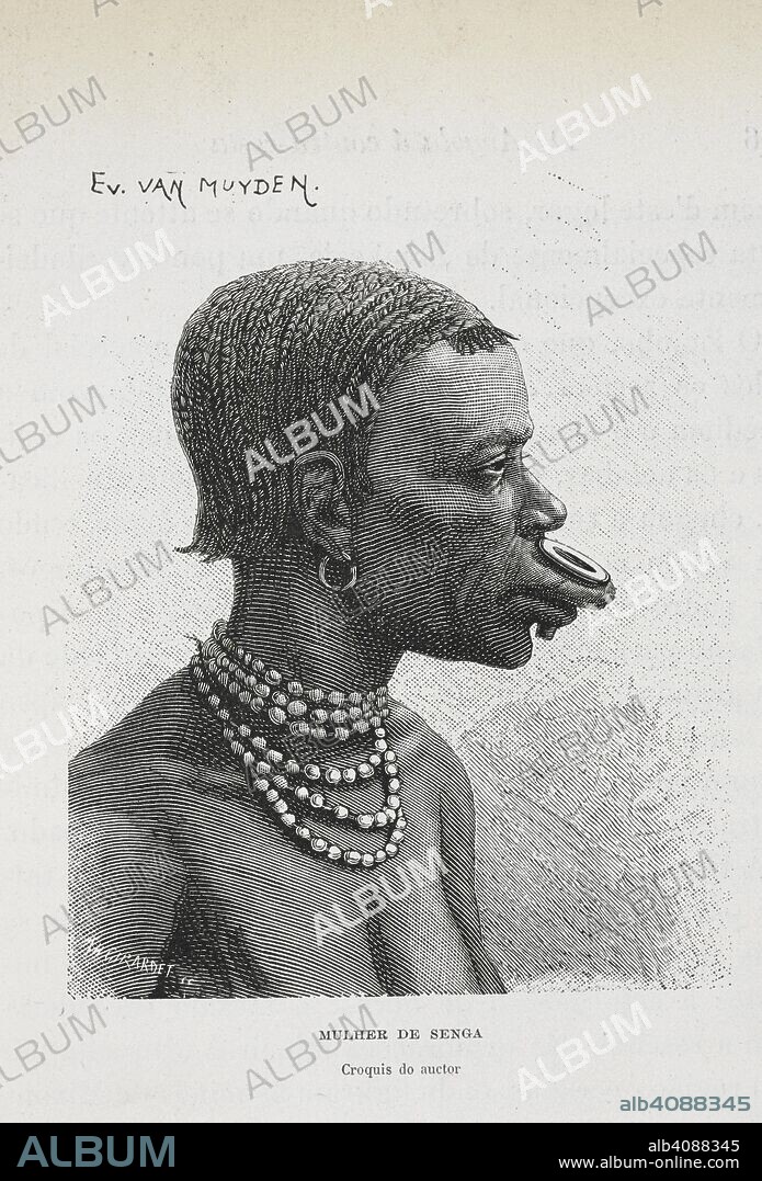 Mulher de Senga. A woman wearing beads. Dahomey and the Dahomans: being the journals of two missions to the King of Dahomey. London, 1851. Source: 10097.d.21.