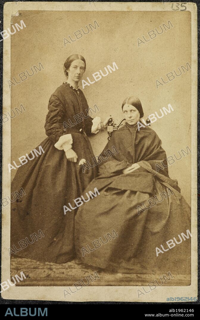 Portrait photograph of Blanche Mary Clough and her immediate family in the 1860s. Two women. . Correspondence of Blanche Mary Clough nÃ©e Shore Smith. [1848?] - 1900. Clough-Shore Smith Papers. Vol. iii (ff. 140). Correspondence of Blanche Mary Clough nÃ©e Shore Smith; [1848?]-1900, n.d. Source: Add. 72826 f.135.