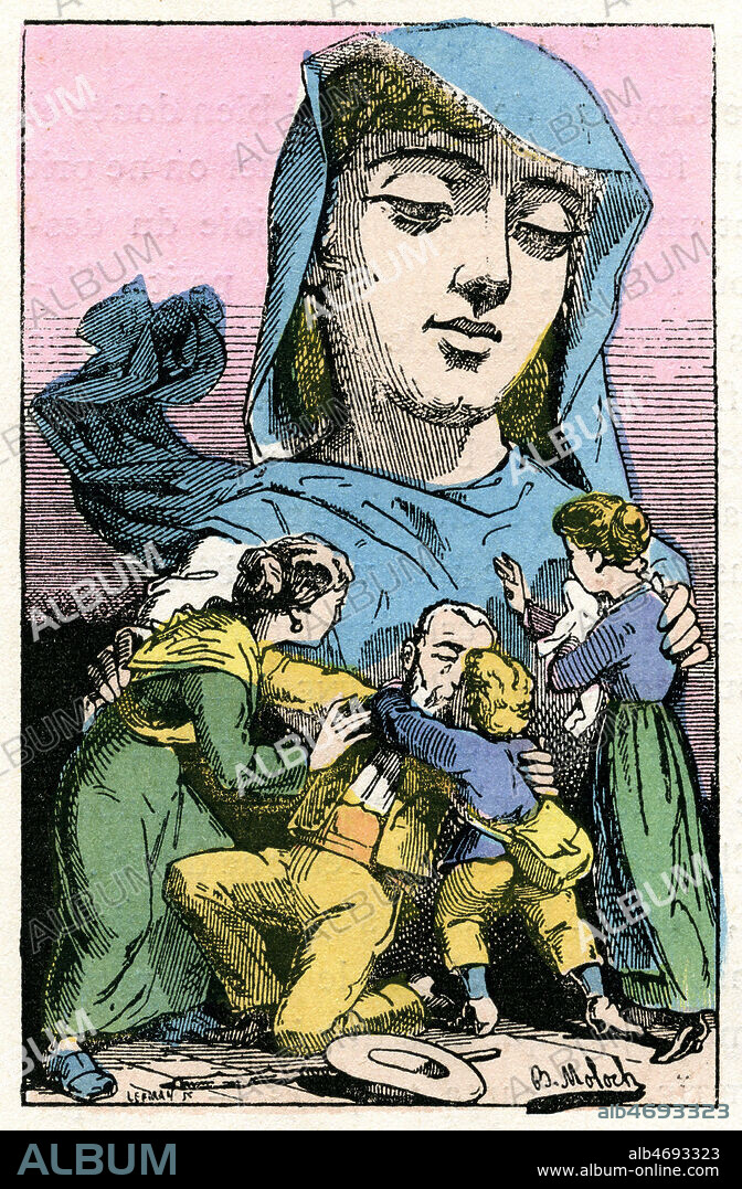 Amnistie (Homme retrouvant sa famille). Caricature de 1882 par MOLOCH (1849-1909) pour Le Trombinoscope de TOUCHATOUT (1835-1911), fin 19eme siecle. Credit Collection KHARBINE TAPABOR.