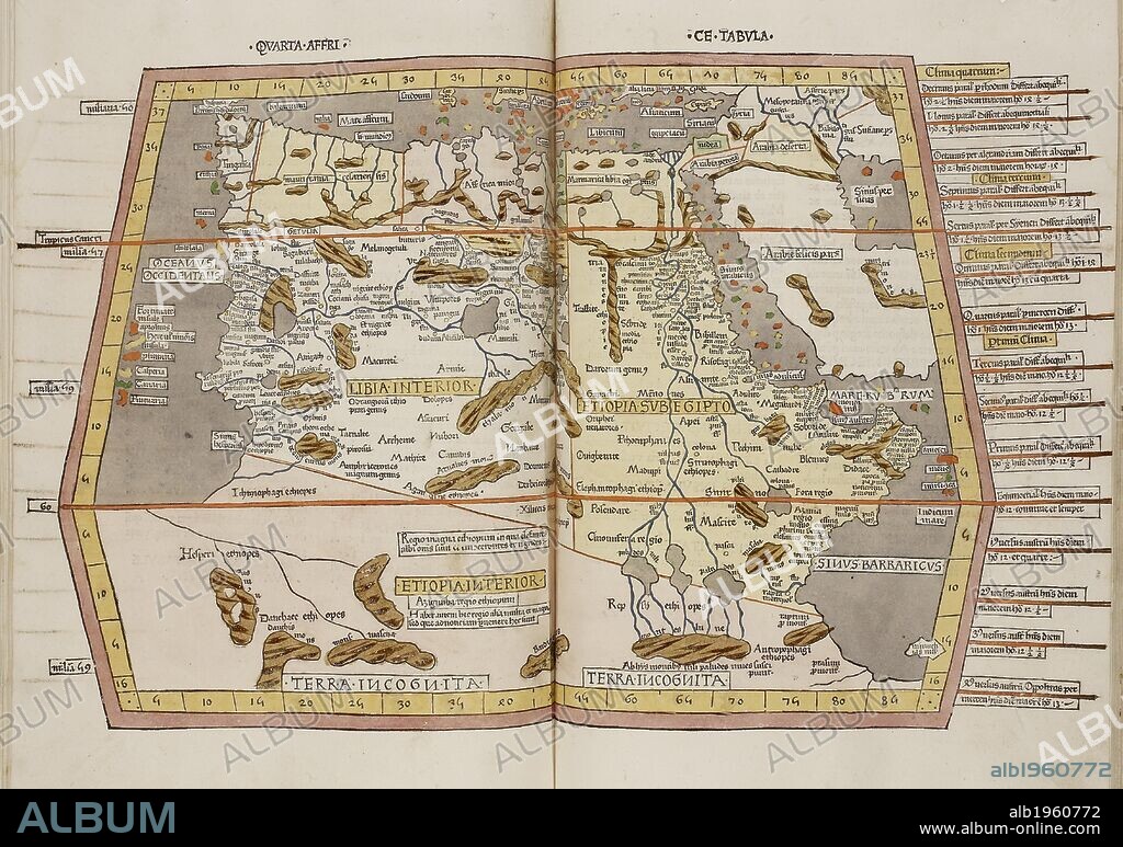 Map of the Ancient World. A map of Northern Africa, Ethiopia and Egypt. . Map of the Ancient World. Lithographed from an atlas to Ptolemyâ€™s Geography ... Rome, 1478]. Rome. Published in 1482. Source: Maps C.1.d.2. Language: Latin.