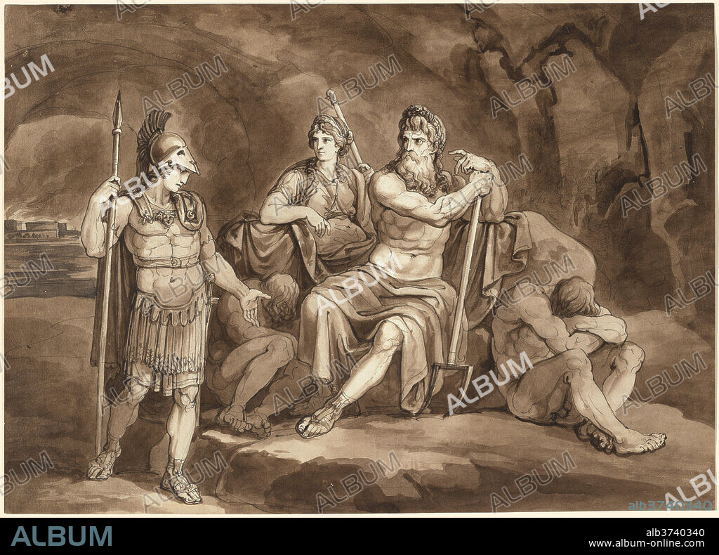 BARTOLOMEO PINELLI. Telemachus Requests Permission from Pluto to Seek His Father in the Underworld. Dated: 1809. Dimensions: sheet: 41.5 × 57.8 cm (16 5/16 × 22 3/4 in.). Medium: pen and brown ink with brown and gray wash over graphite on heavy laid paper.