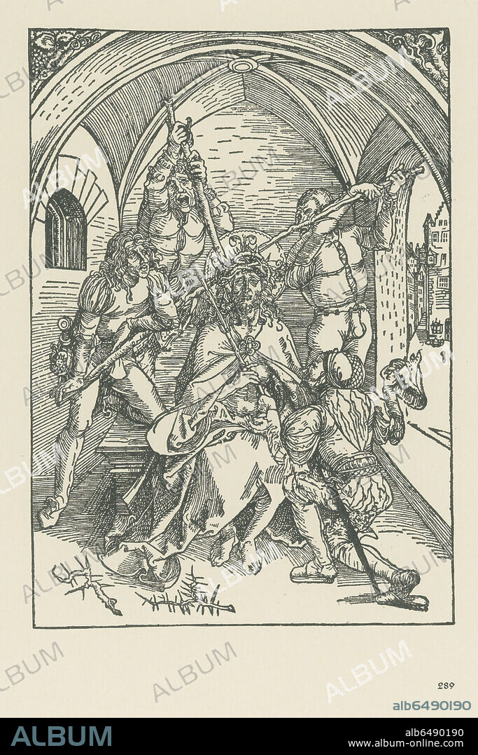 ALBRECHT DüRER. The Crowning with Thorns. (Albertina Passion). Around 1500. 
Woodcut, 246 x 173mm.