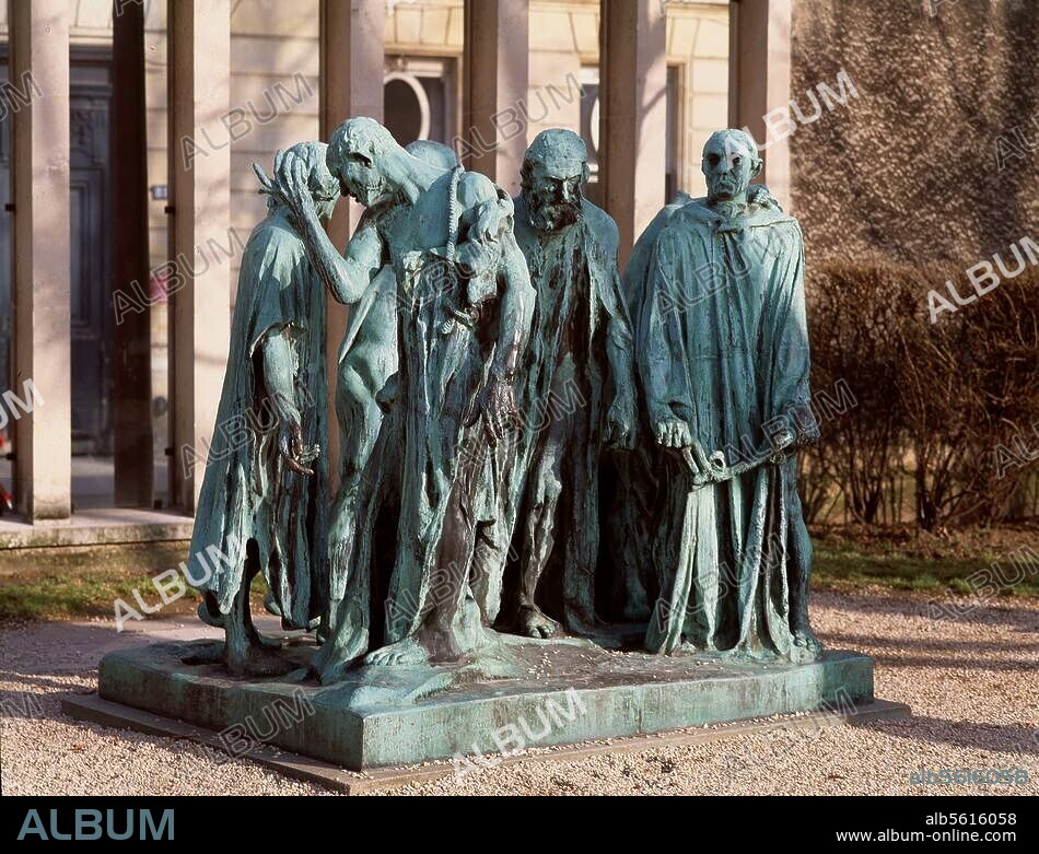 AUGUSTE RODIN. Rodin, Auguste. 1840-1917. "The Burghers of Calais", 1884-1886. (Commissioned by the town of Calais to commemorate the self-sacrifice of the Burghers of Calais in 1347). Height 210cm, width 240cm, depth 150cm. Bronze replica. Paris, Musée Rodin.