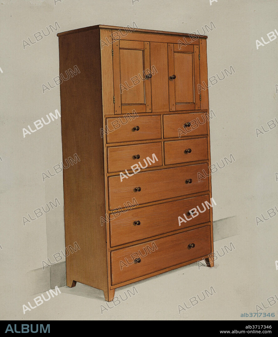 ANNE GER. Shaker Cabinet. Dated: c. 1936. Dimensions: overall: 26.3 x 21.5 cm (10 3/8 x 8 7/16 in.). Medium: watercolor and graphite on paper.