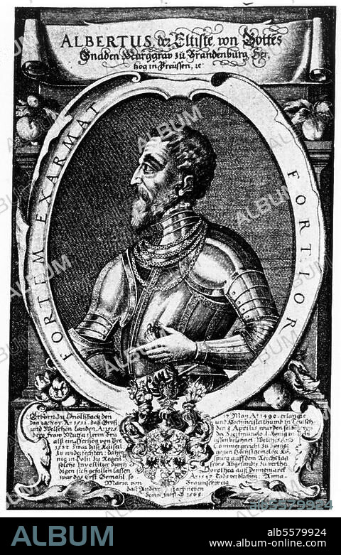 ANONYMOUS. Albert of Prussia, last Grand Master of the German Order and last duke of Prussia, Ansbach 17/5/1490 - Tapiau 20/3/1568. Portrait. Copper engraving, 1640, after contemporary picture.